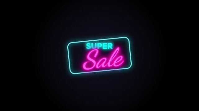 Glowing neon super sale text animation with seamless loop motion for
