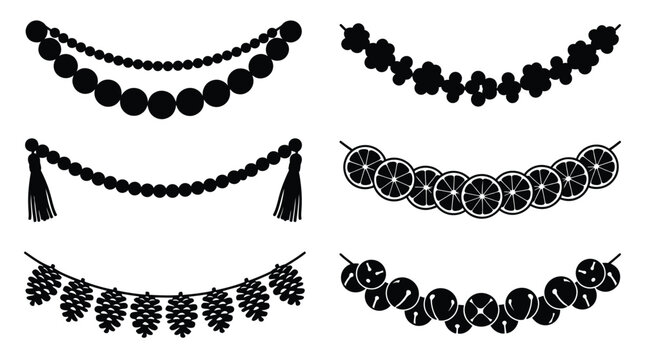 Elegant black beaded necklaces and garlands vector design for fashion Christmas Silhouette