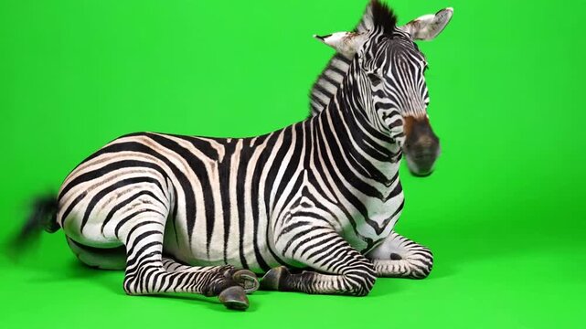Zebra Sitting 4K Green Screen Stock Video Wildlife Footage Stock