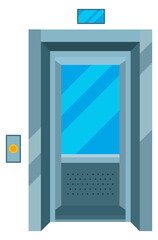 A silver and blue elevator door with a button on the left side © ONYXprj