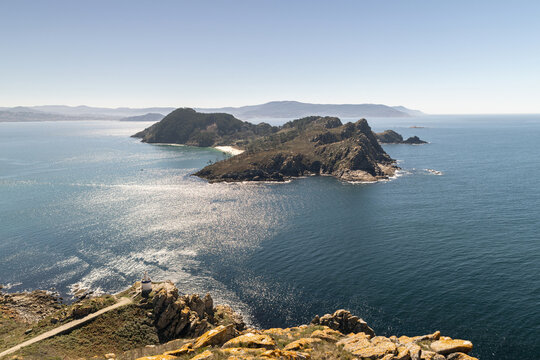 View of San Martino south island at Cies Islands natural park in Galicia Spain