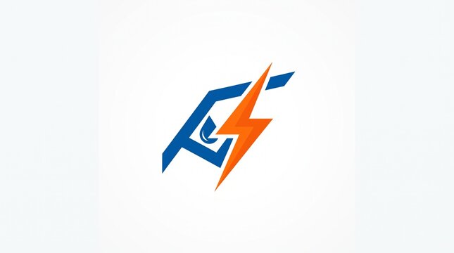 Futuristic Electric Eye Logo Template Featuring Blue Frame and Orange Lightning Bolt