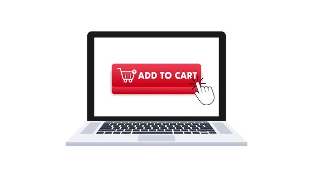 Hand cursor clicking add to cart button online animation