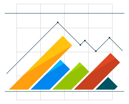 A colorful graph with a mountain range in the background