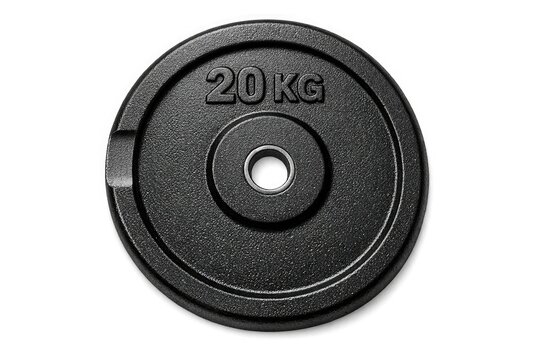 A black plate with the weight designation 20 kg