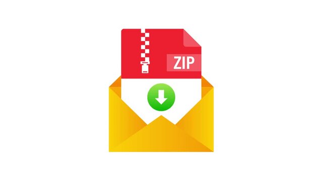 Animated envelope downloading a zip file icon
