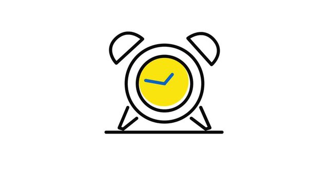 animation time with simple design on white background, clock alarm animation