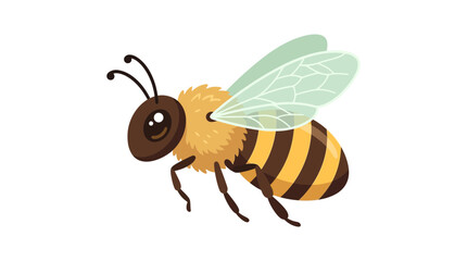 Fototapeta premium Cute fuzzy yellow and brown honeybee flying in bright daylight with translucent wings and friendly eyes