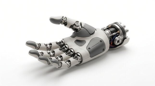 Modern humanoid robot mechanical hand with articulated fingers, artificial intelligence and cybernetic engineering concept