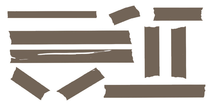 Set of brown adhesive masking tape strips and sticky tape pieces vector illustration.