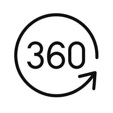 Black 360 degree rotation icon with circular arrow symbol