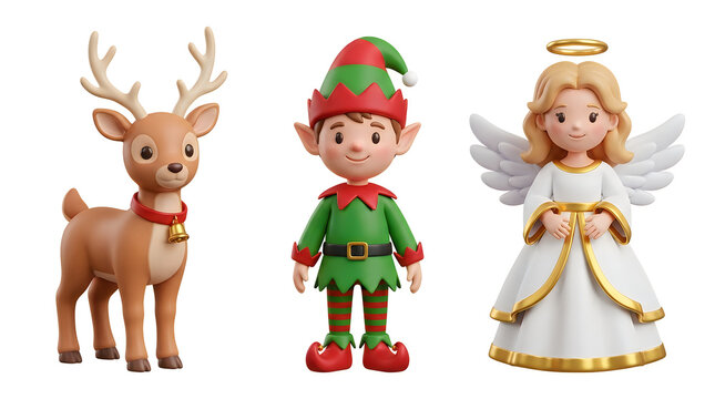 A festive collection of classic christmas characters reindeer elf and angel bringing holiday cheer and magic