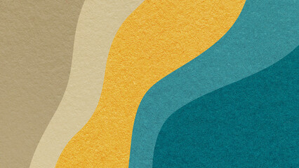 Abstract fluid wavy layered textured paper background in beige yellow teal colors, flowing curved shapes for banner template © nikol85