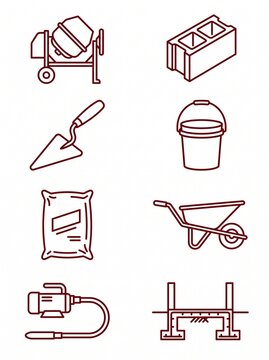 Set of construction and masonry tools icons for building and
