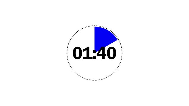 2 Minute Digital Countdown Timer from 120 to 0, Circular Countdown Clock Animation on White Background, 4K Motion Graphics