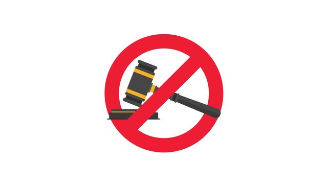 Animated no justice gavel forbidden sign