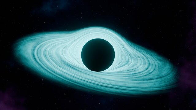 Black hole accretion violet teal space cosmic gravity astronomy universe ideal for presentation backgrounds web headers social media posts music covers brochures and digital design projects