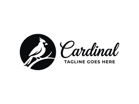 A sleek black and white logo featuring a cardinal perched on a branch with elegant script text 'Cardinal' and placeholder tagline