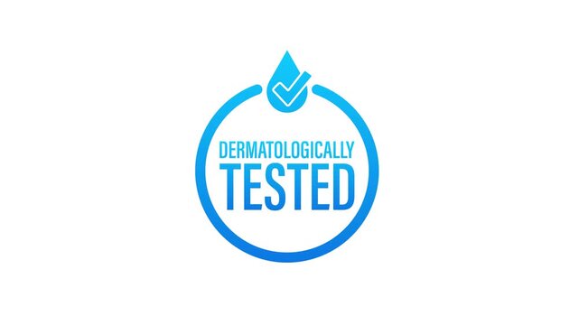 Dermatologically tested blue badge animation on white and green screen