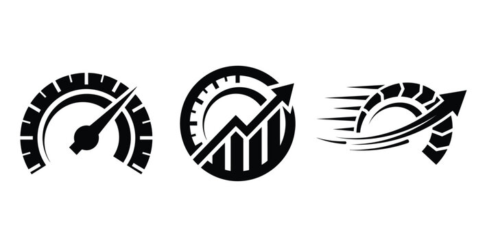 speed and performance icons featuring speedometer gauge chart and upward arrow graphics isolated on transparent background