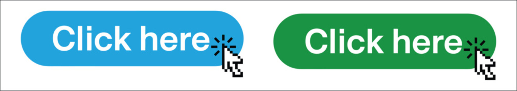 click here web button with hand pointer cursor icon, featuring action, call to action, website, link, and interactive symbols.