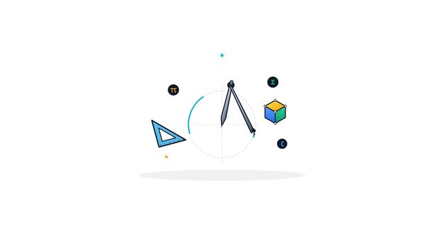 Abstract seamless loop of complex mathematical geometry shapes, algebraic formulas, and precision equations rotating on a dark background for education, science, and academic learning concepts.