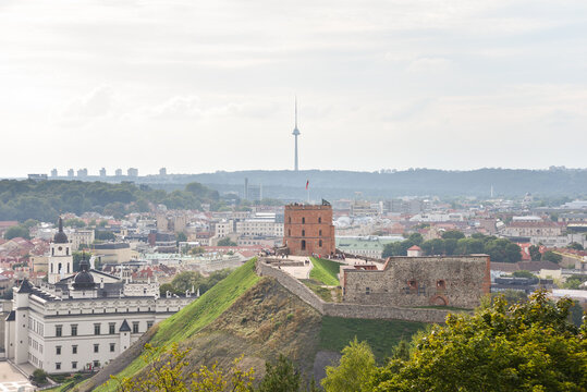 Panorama of the Old Town of Vilnius, Lithuania With Juxtaposition of Gediminas Castle Tower and TV Tower