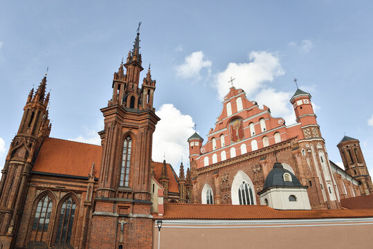 St. Anne's Church (Left) and Adjacent Bernardine Church (Right) in the Old Town of Vilnius, Lithuania