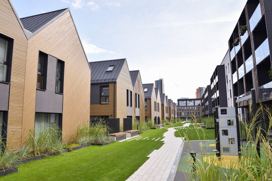 An Apartment Complex With Modern Wooden Houses in Vilnius, Lithuania