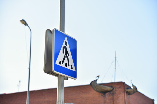 Pedestrian Crossing and Viking Ship in the Coastal City of Klaipeda in Lithuania