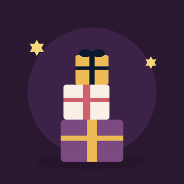 Stack of wrapped Hanukkah gift boxes flat vector illustration