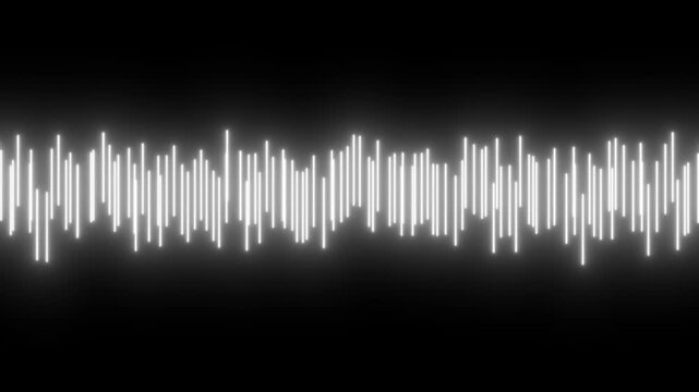 Glowing white digital audio waveform equalizer background, abstract sound frequency visualization for music and technology projects