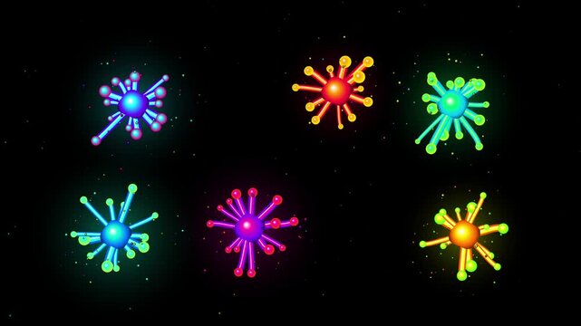 Colorful microscopic virus or bacterium organism cells floating against a dark starry space background