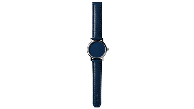 Classic blue leather men wrist watch strap isolated on transparent background
