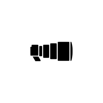 Zoom lens icon. Solid black glyph of a zoom lens for photography and video.