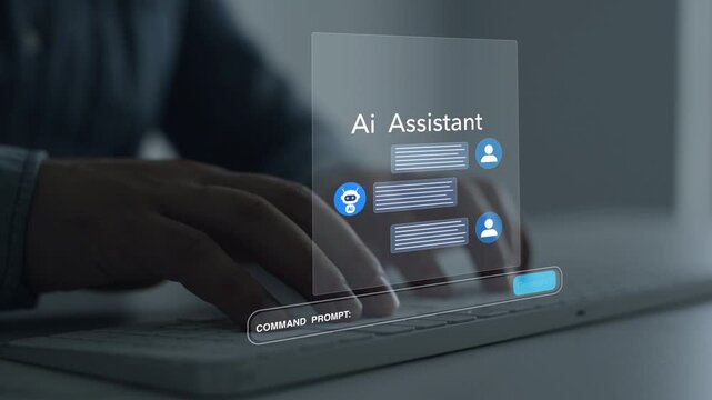  Virtual assistant, artificial intelligence bot software automation technology.Online support Chatbot conversation.Customer person using chat service to get support.Ai assistant support chat.