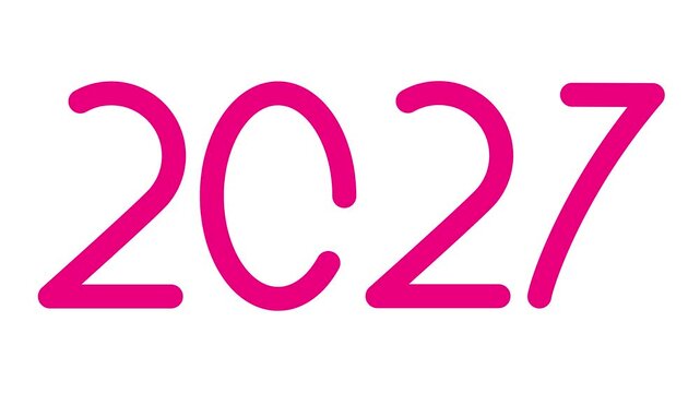 Animated magenta symbol of numbers 2027 year. Icon is drawn. Pink icon with fluid effect. Looped video. Vector illustration isolated on white background. 