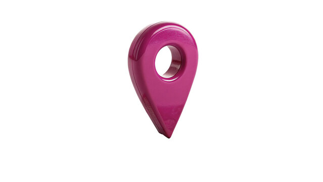 Pink metallic glossy map pointer pin location marker isolated on transparent background