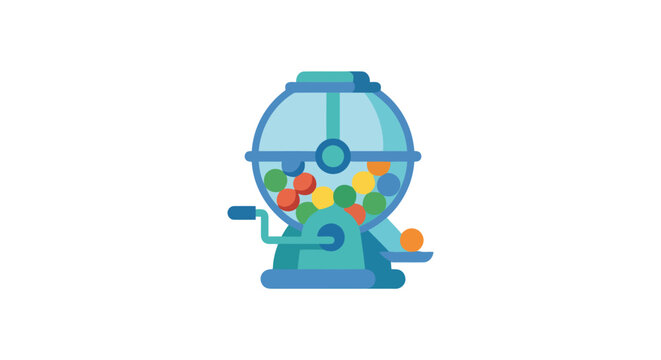 Gumball machine filled with colorful spheres on a white background