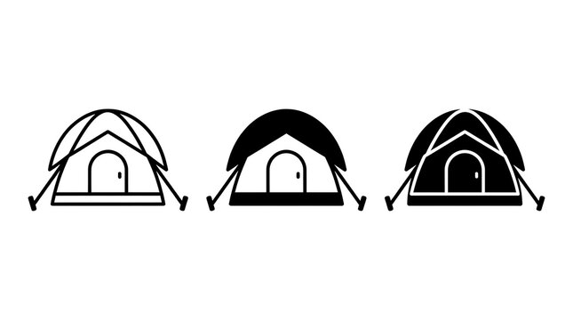 Dome tent shelter icons set black flat vector line graphics.