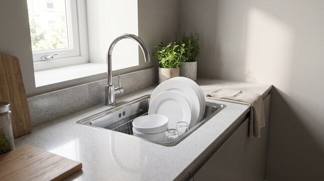 Sink with Dishes Ready to Wash	
