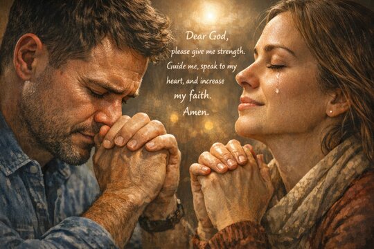 A pair of people holding hands in prayer, conveying trust and devotion