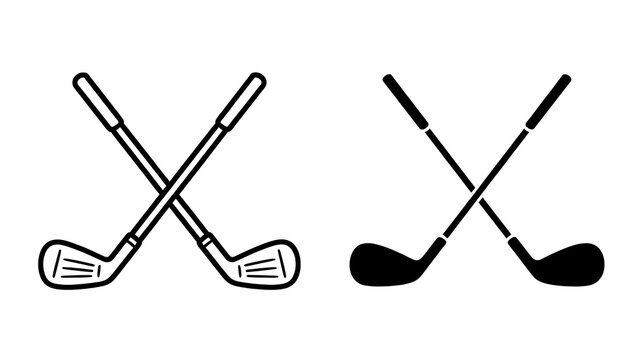 Minimalist Illustration of Crossed Golf Clubs with Golf Ball on Tee