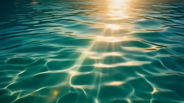 Sparkling Clear Water Surface with Sunlight Reflections and Rays