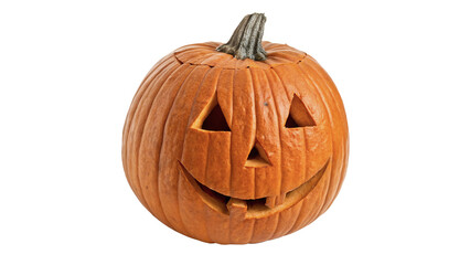Scary carved Halloween pumpkin jack o lantern spooky face isolated on transparent background © Imogen