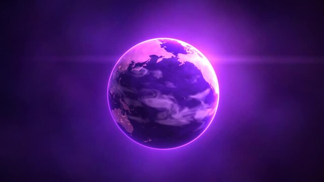 Mysterious Glowing Earth Spinning in Cosmic Nebula Purple Haze