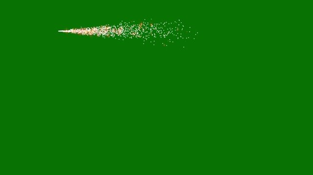 Golden glitter comet shooting star trail with sparkling tail streak, magic swirl light flare on chroma key green background, brilliant motion graphic element for seamless loop overlay. 4k