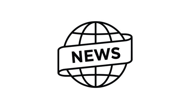 Global news media icon features a stylized world globe wrapped in a bold banner containing the word NEWS in capital letters.