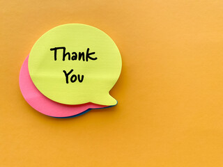 Thank you message on colorful speech bubbles representing gratitude, appreciation, kindness and positive communication. © Frederica Aban