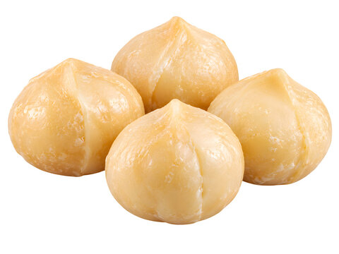 Raw Macadamia Nuts. Whole, shelled macadamia kernels. Healthy snack food. isolated on Transparent Background